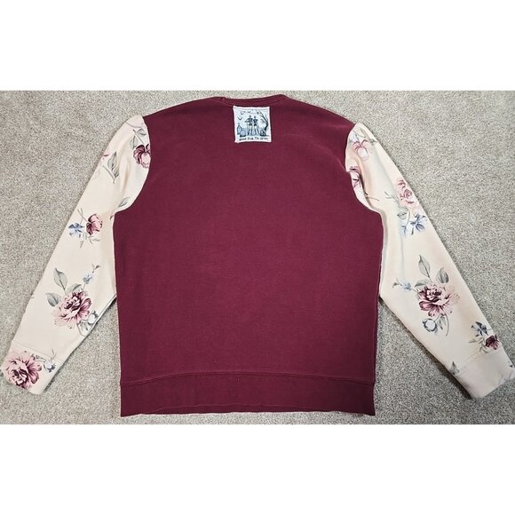 OOAK Upcycled Reworked Sweatshirt PEACE Vtg Doily Floral Appliques Boyfriend M - Picture 11 of 16